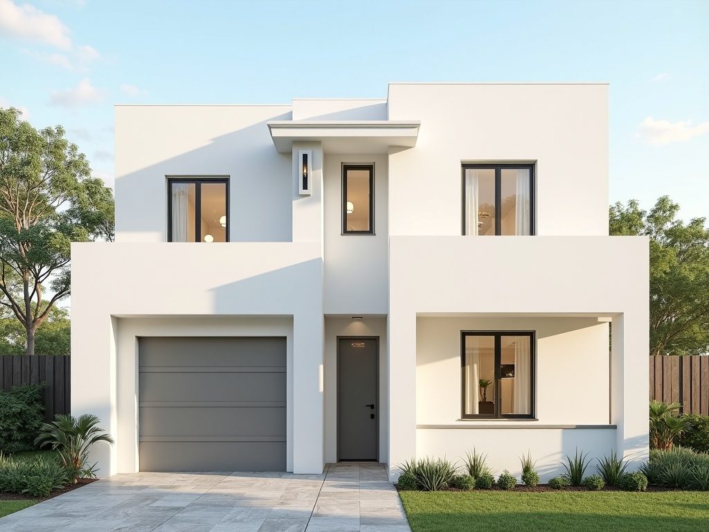 Freshly finished white stucco home exterior
